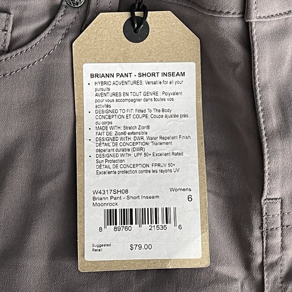 NWT prAna Briann Pant - Short Inseam 6 Moonrock Quick-Dry UPF 50+ - Picture 14 of 16